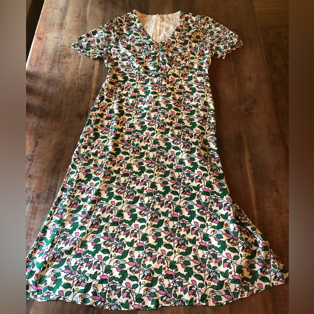 Boden Dress Green and Pink Floral Midi Sheath